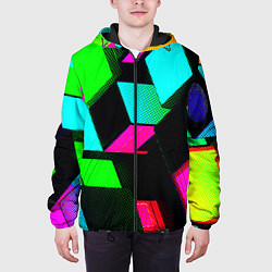 Куртка с капюшоном мужская Неоновые светящиеся кубики, цвет: 3D-черный — фото 2