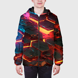 Куртка с капюшоном мужская Сломанные лавовые наносоты, цвет: 3D-черный — фото 2
