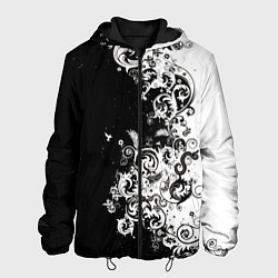 Мужская куртка Черно-белые цветы и колибри