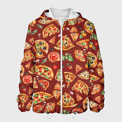 Куртка с капюшоном мужская Кусочки пиццы ассорти - акварельный паттерн, цвет: 3D-белый