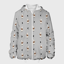 Куртка с капюшоном мужская Зайка и луна - паттерн серый, цвет: 3D-белый