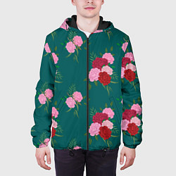 Куртка с капюшоном мужская Винтажные розы на темном фоне, цвет: 3D-черный — фото 2