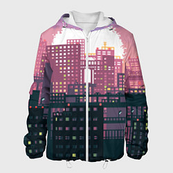 Мужская куртка Пиксельный пейзаж города - закат