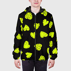 Куртка с капюшоном мужская Листья - Монстера, цвет: 3D-черный — фото 2