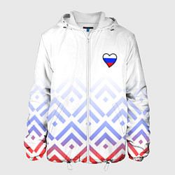 Куртка с капюшоном мужская Сердечко россии - треугольники, цвет: 3D-белый