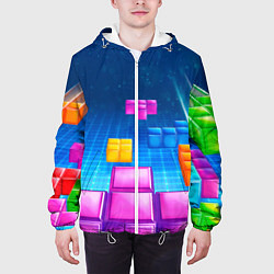 Куртка с капюшоном мужская Падающие сверху блоки тетриса, цвет: 3D-белый — фото 2