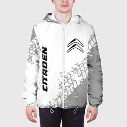 Куртка с капюшоном мужская Citroen speed на светлом фоне со следами шин: надп, цвет: 3D-белый — фото 2