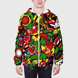 Куртка с капюшоном мужская Хиппи, знаки, позитифф, цвет: 3D-белый — фото 2