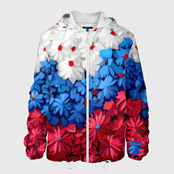 Куртка с капюшоном мужская Флаг РФ из цветов, цвет: 3D-белый