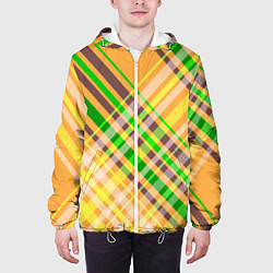 Куртка с капюшоном мужская Желто-зеленый геометрический ассиметричный узор, цвет: 3D-белый — фото 2