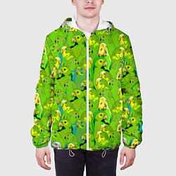 Куртка с капюшоном мужская Зеленые волнистые попугайчики, цвет: 3D-белый — фото 2