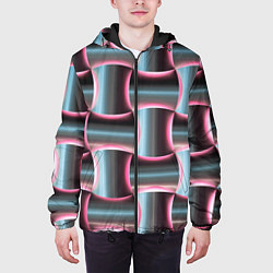Куртка с капюшоном мужская Множество полурозовых изогнутых четырёхугольников, цвет: 3D-черный — фото 2