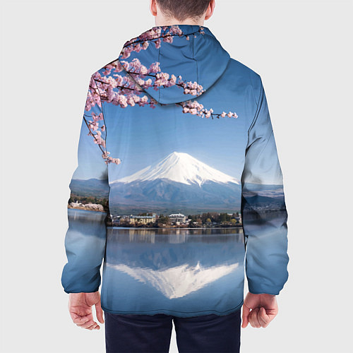 Мужская куртка Цветущая сакура на фоне Фудзиямы - Япония / 3D-Белый – фото 4