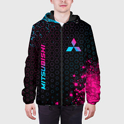 Куртка с капюшоном мужская Mitsubishi - neon gradient: надпись, символ, цвет: 3D-черный — фото 2