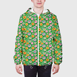Куртка с капюшоном мужская Объемные текстурные цветочки, цвет: 3D-белый — фото 2