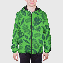 Куртка с капюшоном мужская Зеленые листики, цвет: 3D-черный — фото 2