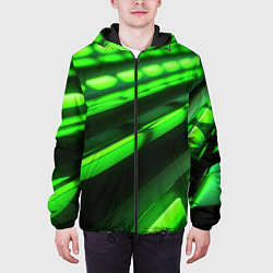 Куртка с капюшоном мужская Green neon abstract, цвет: 3D-черный — фото 2