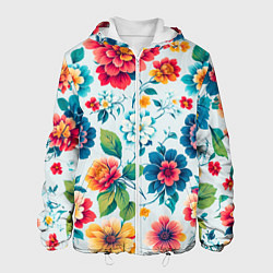Куртка с капюшоном мужская Цветочный узор красивый, цвет: 3D-белый