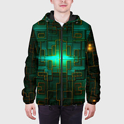 Куртка с капюшоном мужская Тёмно-зелёная электросхема, цвет: 3D-черный — фото 2