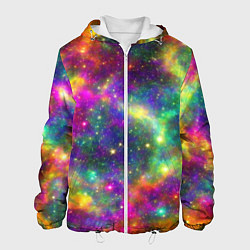 Куртка с капюшоном мужская Яркий неоновый космос, цвет: 3D-белый