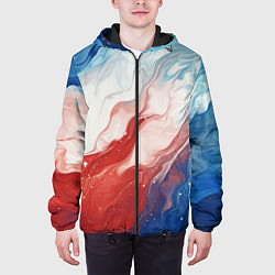 Куртка с капюшоном мужская Белый синий красный, цвет: 3D-черный — фото 2