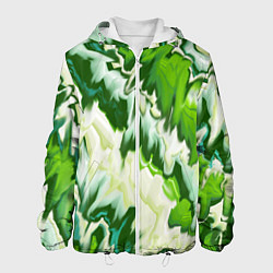 Куртка с капюшоном мужская Зеленые штрихи, цвет: 3D-белый
