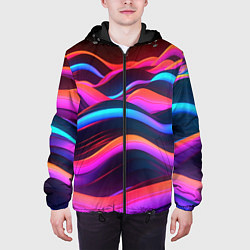 Куртка с капюшоном мужская Неоновые фиолетовые волны, цвет: 3D-черный — фото 2