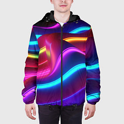 Куртка с капюшоном мужская Неоновые волны фиолетового оттенка, цвет: 3D-черный — фото 2