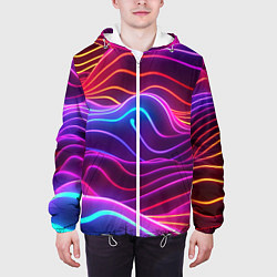 Куртка с капюшоном мужская Цветные неоновые волны, цвет: 3D-белый — фото 2