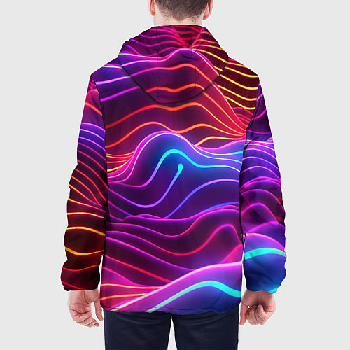 Мужская куртка Цветные неоновые волны / 3D-Белый – фото 4