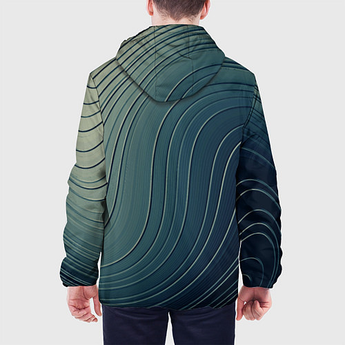 Мужская куртка Изогнутые линии сине-зеленый / 3D-Белый – фото 4