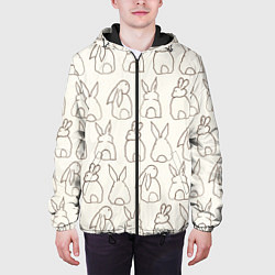 Куртка с капюшоном мужская Хвостики зайчиков - паттерн на молочном, цвет: 3D-черный — фото 2