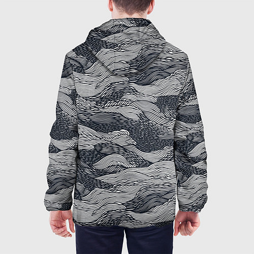 Мужская куртка Черные абстрактные волны / 3D-Белый – фото 4