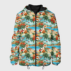 Куртка с капюшоном мужская Гавайский остров и цветы, цвет: 3D-черный