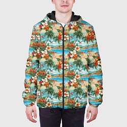 Куртка с капюшоном мужская Гавайский остров и цветы, цвет: 3D-черный — фото 2