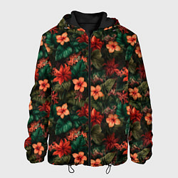 Куртка с капюшоном мужская Тропические цветы паттерн, цвет: 3D-черный