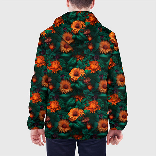 Мужская куртка Оранжевые цветы и зеленые листья / 3D-Белый – фото 4