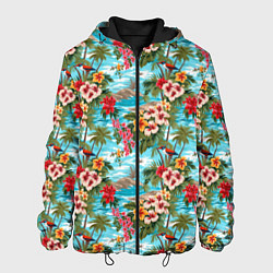 Куртка с капюшоном мужская Разноцветные гавайские цветы, цвет: 3D-черный