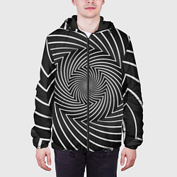Куртка с капюшоном мужская Оптическая иллюзия изогнутые линии, цвет: 3D-черный — фото 2