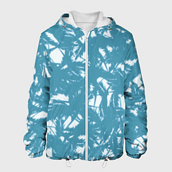 Куртка с капюшоном мужская Абстракция голубой листья, цвет: 3D-белый