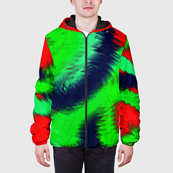 Куртка с капюшоном мужская Красно-зеленый абстрактный узор, цвет: 3D-черный — фото 2