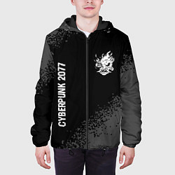 Куртка с капюшоном мужская Cyberpunk 2077 glitch на темном фоне: надпись, сим, цвет: 3D-черный — фото 2