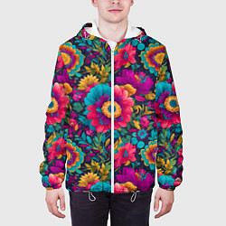 Куртка с капюшоном мужская Цветочный микс, цвет: 3D-белый — фото 2
