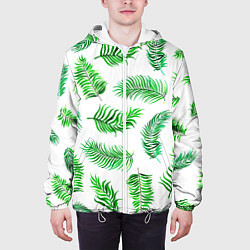 Куртка с капюшоном мужская Лесной папоротник нарисованный акварелью, цвет: 3D-белый — фото 2