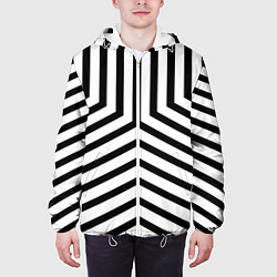 Куртка с капюшоном мужская Черно-белые полосы в узоре, цвет: 3D-белый — фото 2