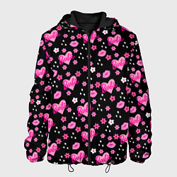 Куртка с капюшоном мужская Черный фон, барби и цветы, цвет: 3D-черный