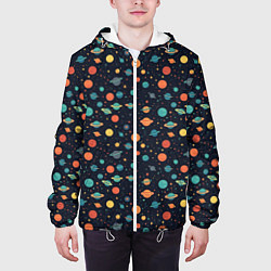 Куртка с капюшоном мужская Темный космос с планетами паттерн, цвет: 3D-белый — фото 2