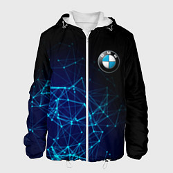 Куртка с капюшоном мужская BMW - логотип с геометрическим фоном, цвет: 3D-белый