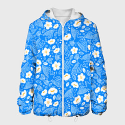 Куртка с капюшоном мужская Белые птицы голуби и цветы яблони на синем фоне не, цвет: 3D-белый