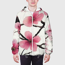 Куртка с капюшоном мужская Цветы и ветви японской сакуры - текстура холста, цвет: 3D-белый — фото 2